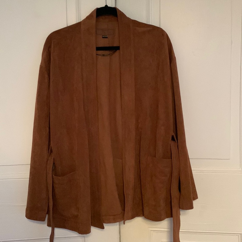 Suede jacket with tie waist